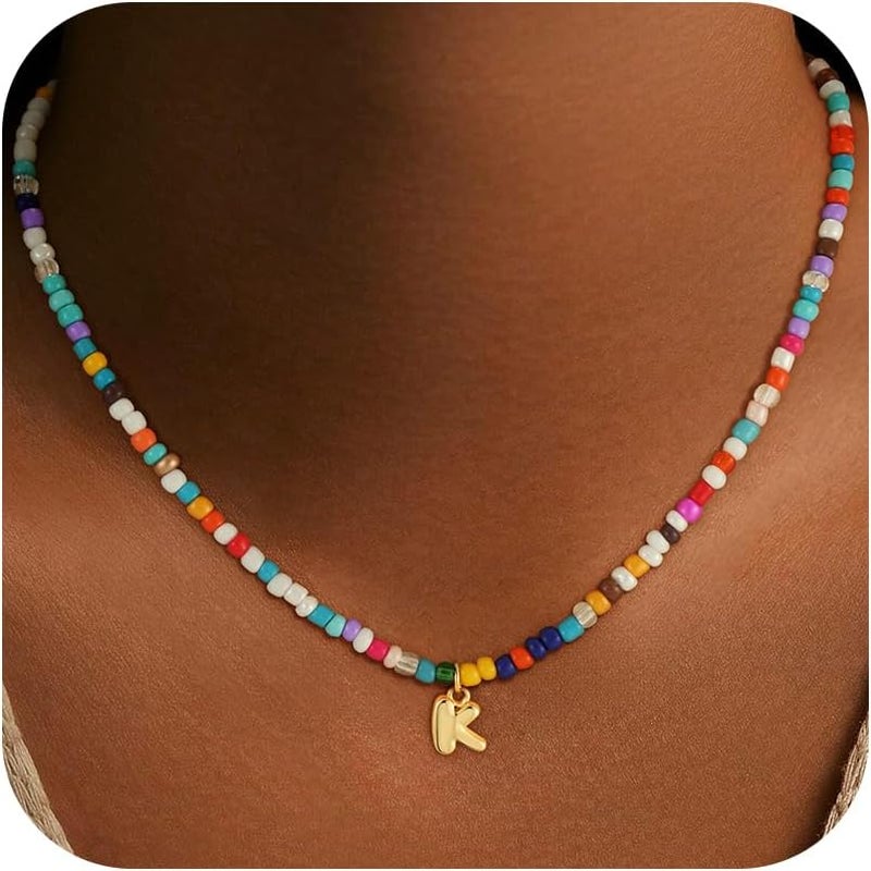 Treasure Bender Valentines Day Gifts for Kids Classroom - Colorful Beaded Initial Necklace for Girls Kids Women Teen Girl Gift Trendy Stuff Birthday Gift for 5 6 7 8 9 10 Year Old Girl Jewelry - Image 1